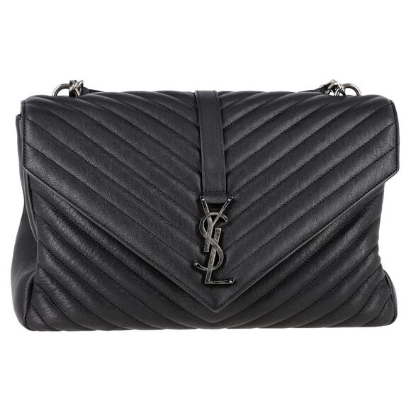 Saint Laurent Large College Quilted Shoulder Bag in Black Calf Leather - Picture 1 of 8